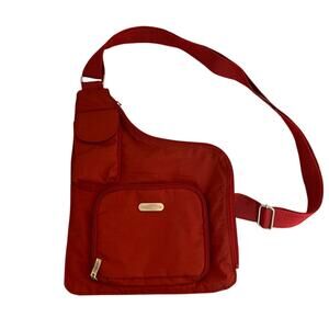 Baggallini Red Nylon Crossbody Travel Bag Multiple Pockets Adjustable Strap
